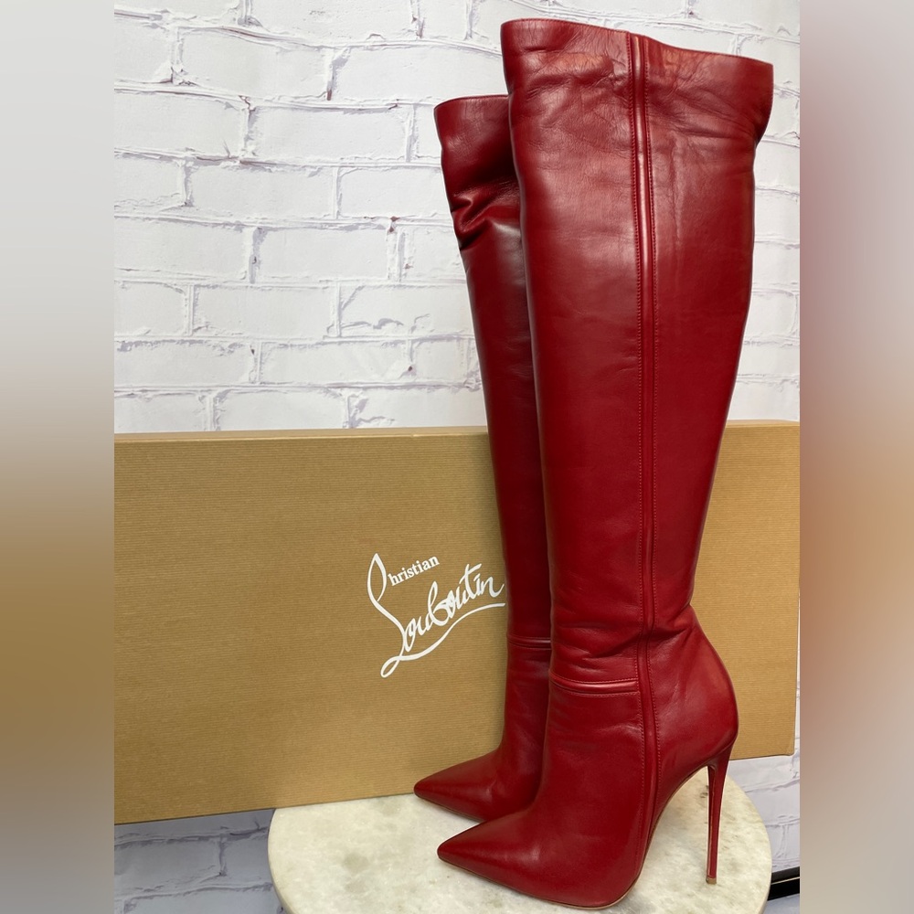 Christian Louboutin Armurabotta 120 Red Leather Over-the-Knee Stiletto Boots